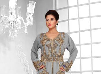 Grey color Full Sleeves Handmade Moroccan Kaftan  2