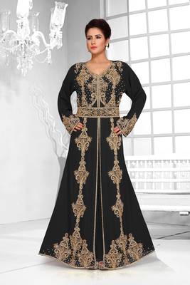 Black color Full Sleeves Handmade Moroccan Kaftan  1