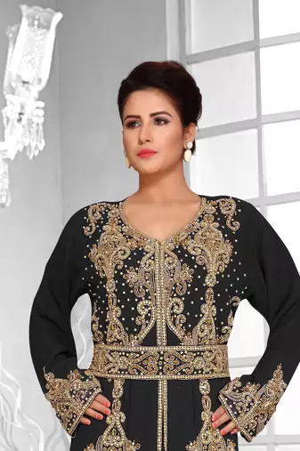Black color Full Sleeves Handmade Moroccan Kaftan 