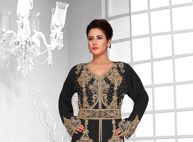 Black color luxurious Full Sleeves Handmade Moroccan Kaftan .