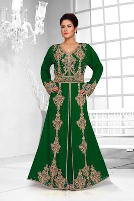 Dark Green color Full Sleeves Handmade Moroccan Kaftan  1