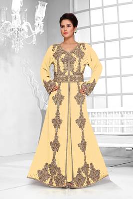 Beige color Full Sleeves Handmade Moroccan Kaftan 1