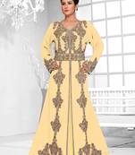 Beige color luxurious Full Sleeves Handmade Moroccan Kaftan.