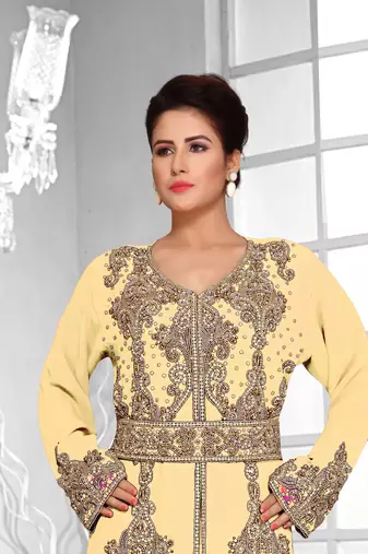 Beige color Full Sleeves Handmade Moroccan Kaftan