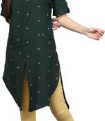 Green Cotton Woven Thread Work Kurti