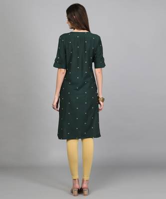 Green Cotton Woven Thread Work Kurti 2