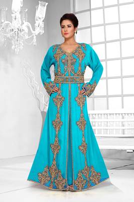 Cyan color Full Sleeves Handmade Moroccan Kaftan  1