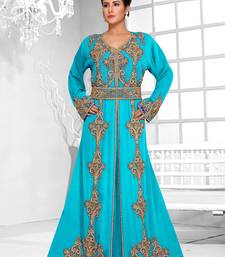 Cyan color Full Sleeves Handmade Moroccan Kaftan 