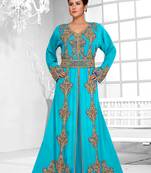 Cyan color luxurious Full Sleeves Handmade Moroccan Kaftan .