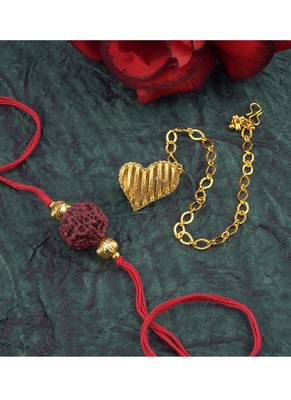 Handmade combo couple pair panch mukhi rudraksh rakhi & gold heart charm unisex bracelet set for bhaiya bhabhi 4