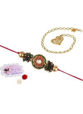 Handmade combo couple pair real kundan and gold heart charm unisex bracelet set for bhaiya bhabhi 1