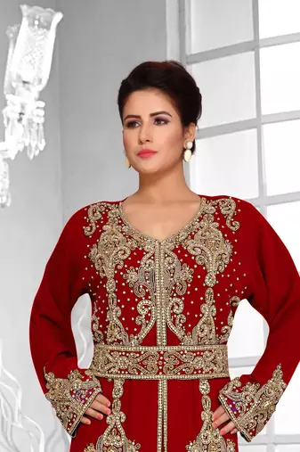 Maroon color Full Sleeves Handmade Moroccan Kaftan 