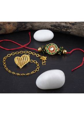 Handmade combo couple pair real kundan and gold heart charm unisex bracelet set for bhaiya bhabhi 4