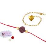 Handmade rakhi combo couple pair panch mukhi rudraksha & gold heart unisex bracelet rakhi set for bhaiya bhabhi
