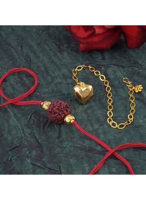 Handmade rakhi combo couple pair panch mukhi rudraksha & gold heart unisex bracelet rakhi set for bhaiya bhabhi 2