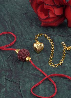 Handmade rakhi combo couple pair panch mukhi rudraksha & gold heart unisex bracelet rakhi set for bhaiya bhabhi 3