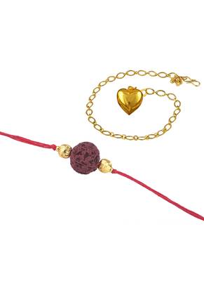 Handmade rakhi combo couple pair panch mukhi rudraksha & gold heart unisex bracelet rakhi set for bhaiya bhabhi 4