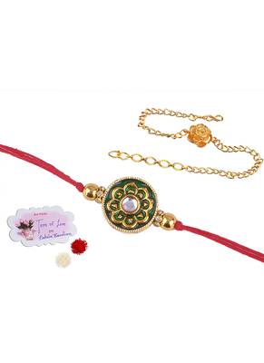 Combo of handcrafted real kundanand beautiful gold flower rakhi for brother, bhaiya bhabhi 1