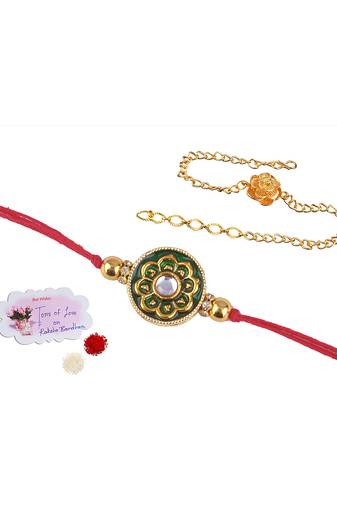 Combo of handcrafted real kundanand beautiful gold flower rakhi for brother, bhaiya bhabhi