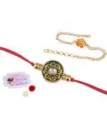 Combo of handcrafted real kundanand beautiful gold flower rakhi for brother, bhaiya bhabhi