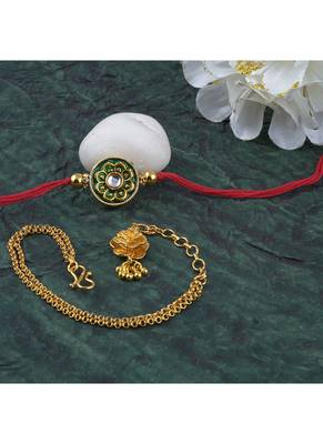 Combo of handcrafted real kundanand beautiful gold flower rakhi for brother, bhaiya bhabhi 3