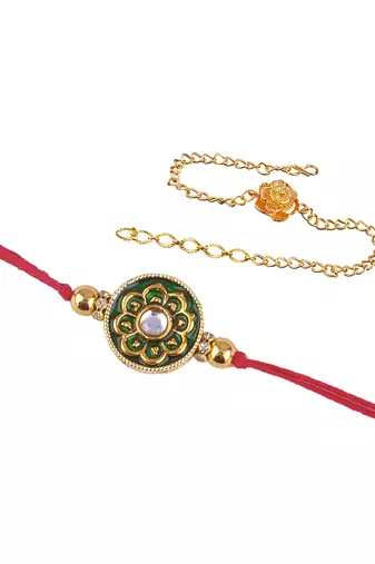 Combo of handcrafted real kundanand beautiful gold flower rakhi for brother, bhaiya bhabhi