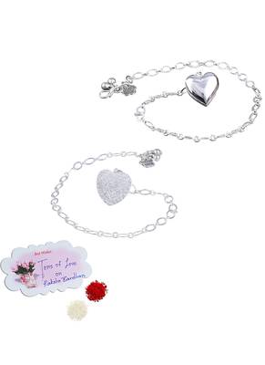 Handmade rakhi combo couple pair silver plated heart unisex bracelet rakhi set for bhaiya bhabhi 1