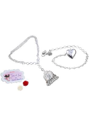 Handmade rakhi combo couple pair silver plated heart and jhumki charm bracelet rakhi set for bhaiya bhabhi 1