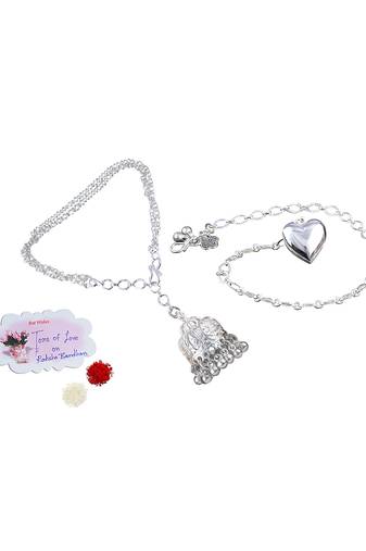 Handmade rakhi combo couple pair silver plated heart and jhumki charm bracelet rakhi set for bhaiya bhabhi