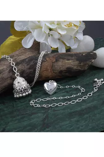 Handmade rakhi combo couple pair silver plated heart and jhumki charm bracelet rakhi set for bhaiya bhabhi