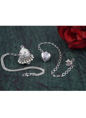 Handmade rakhi combo couple pair silver plated heart and jhumki charm bracelet rakhi set for bhaiya bhabhi 3