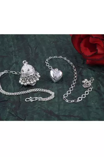 Handmade rakhi combo couple pair silver plated heart and jhumki charm bracelet rakhi set for bhaiya bhabhi