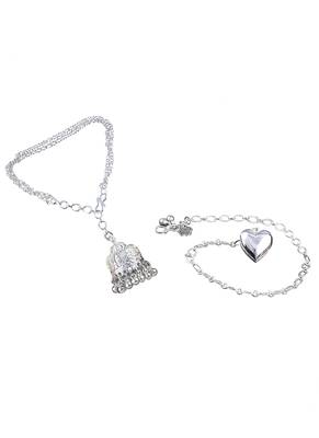 Handmade rakhi combo couple pair silver plated heart and jhumki charm bracelet rakhi set for bhaiya bhabhi 4