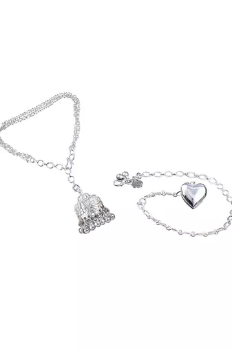 Handmade rakhi combo couple pair silver plated heart and jhumki charm bracelet rakhi set for bhaiya bhabhi
