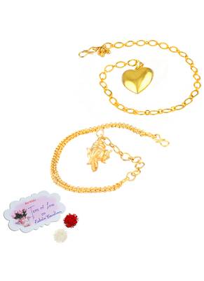 Handmade rakhi combo couple pair gold plated ganesha and heart unisex bracelet rakhi set for bhaiya bhabhi 1