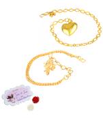 Handmade rakhi combo couple pair gold plated ganesha and heart unisex bracelet rakhi set for bhaiya bhabhi