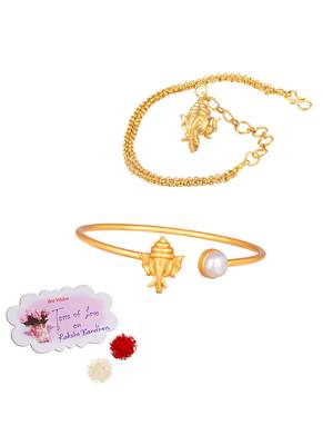 Handmade rakhi combo couple pair gold plated ganesha bracelet bangle rakhi set for bhaiya bhabhi 1