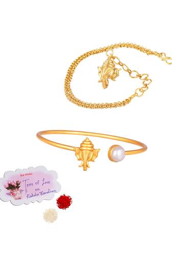 Handmade rakhi combo couple pair gold plated ganesha bracelet bangle rakhi set for bhaiya bhabhi