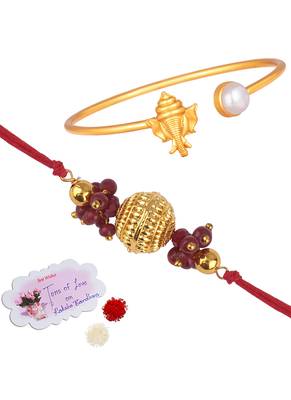 Handmade rakhi combo couple pair gold plated gold bead and ganesha bracelet/bangle rakhi set for bhaiya bhabhi 1