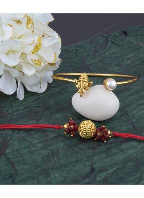 Handmade rakhi combo couple pair gold plated gold bead and ganesha bracelet/bangle rakhi set for bhaiya bhabhi 2