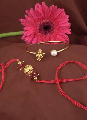 Handmade rakhi combo couple pair gold plated gold bead and ganesha bracelet/bangle rakhi set for bhaiya bhabhi 3