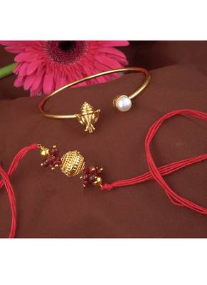 Handmade rakhi combo couple pair gold plated gold bead and ganesha bracelet/bangle rakhi set for bhaiya bhabhi 4