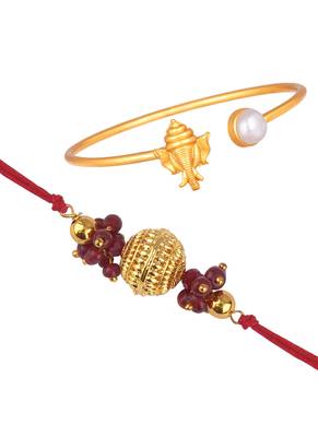 Handmade rakhi combo couple pair gold plated gold bead and ganesha bracelet/bangle rakhi set for bhaiya bhabhi 5