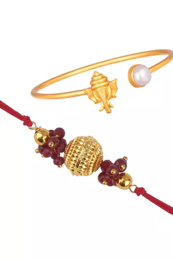 Handmade rakhi combo couple pair gold plated gold bead and ganesha bracelet/bangle rakhi set for bhaiya bhabhi