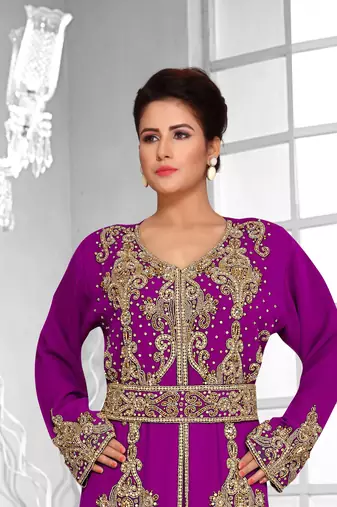 Purple color Full Sleeves Handmade Moroccan Kaftan 