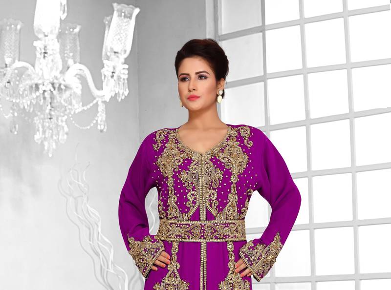 Purple color luxurious Full Sleeves Handmade Moroccan Kaftan .