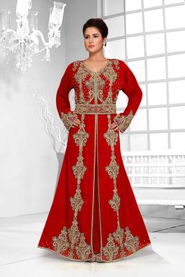 Red color Full Sleeves Handmade Moroccan Kaftan  1