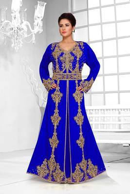 Royal Blue color Full Sleeves Handmade Moroccan Kaftan  1