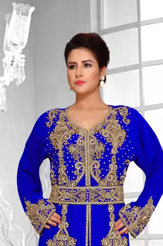 Royal Blue color Full Sleeves Handmade Moroccan Kaftan 