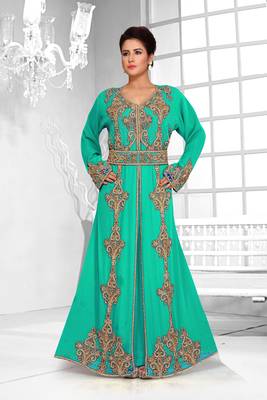 Sea Green color Full Sleeves Handmade Moroccan Kaftan  1